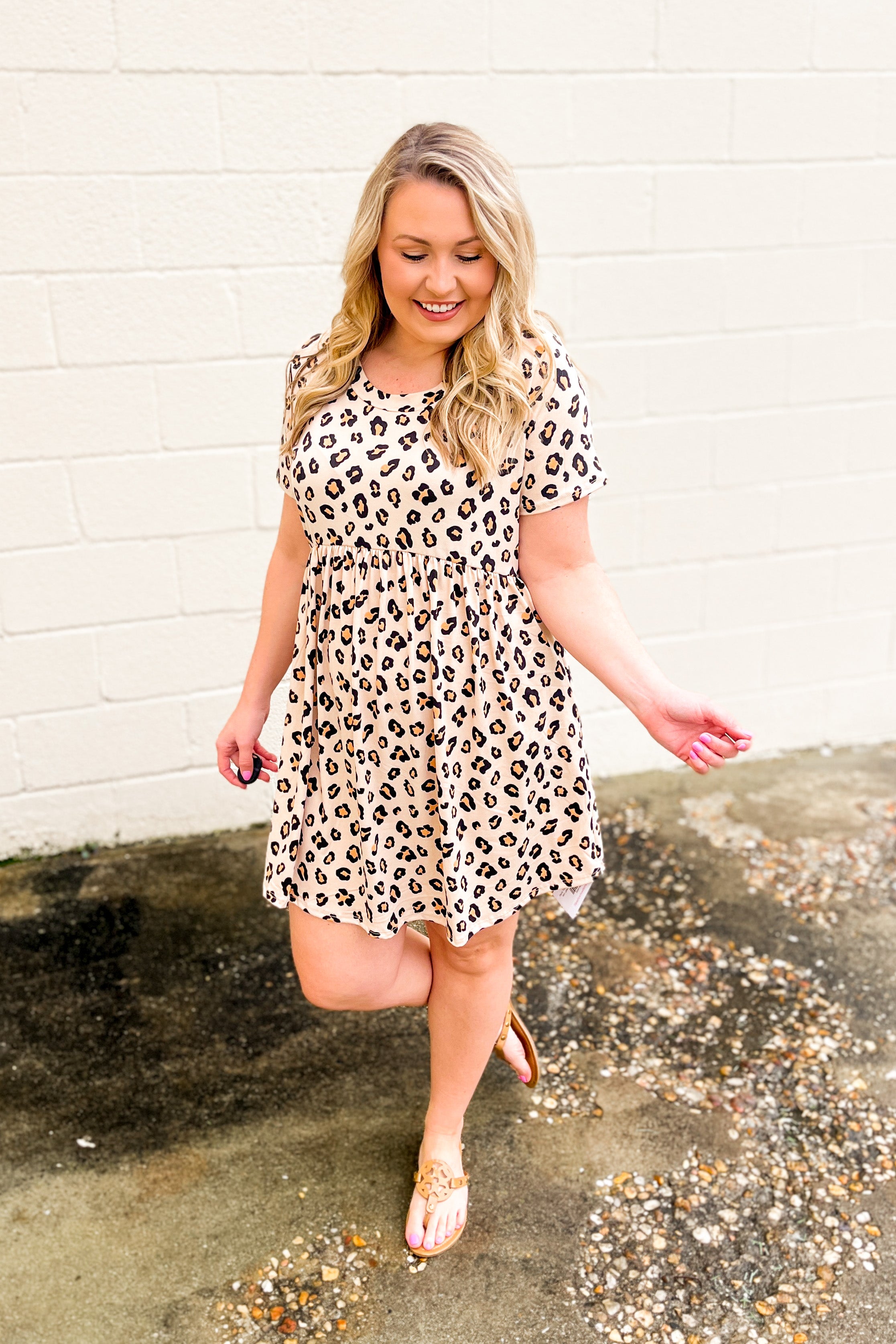 Point The Way Leopard Babydoll Dress