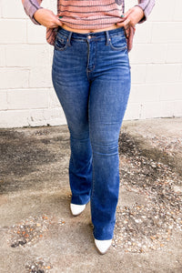 Judy Blue Jenner Tummy Control Hi-Rise Raw Hem Flare Jeans