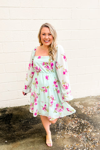 At The Top Floral Tiered Dress, Mint