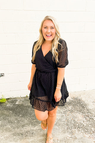 SALE | Show Your Heart Swiss Dot Romper Dress, Black