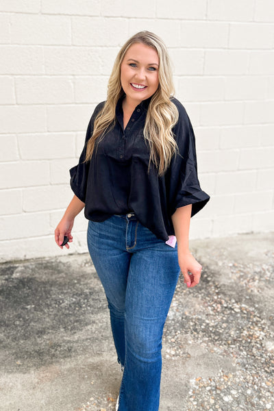Sharp In Satin Top, Black