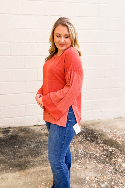 Sunday Trends Ribbed Contrast Top, Rust