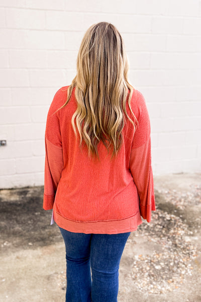 Sunday Trends Ribbed Contrast Top, Rust