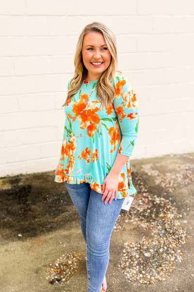 Enjoy Every Moment Floral Tunic Top, Mint