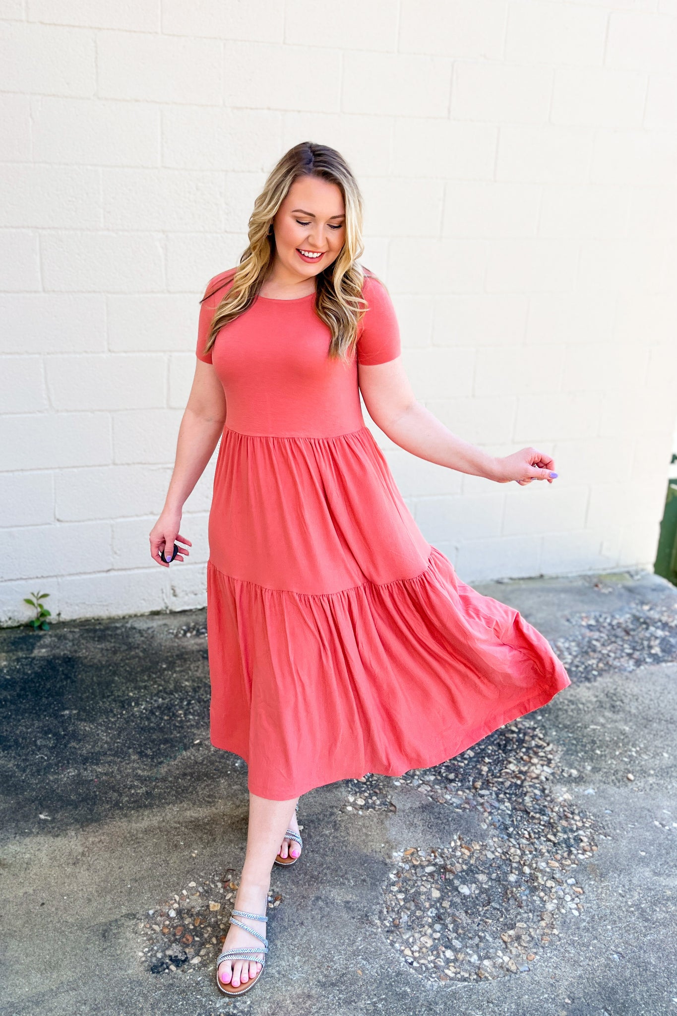 Greysen Tiered Midi Dress, Rose