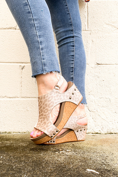 Carley Wedge Sandals, Taupe Leopard