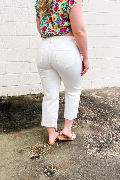 Zenana Kimberly Button Fly Cropped Jeans, White