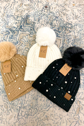 Pearl CC Beanie with Fur Pom