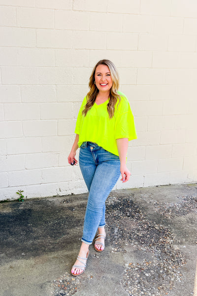 DEAL | Addie Oversized V-neck Top, Neon Lime