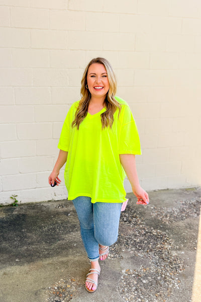 DEAL | Addie Oversized V-neck Top, Neon Lime