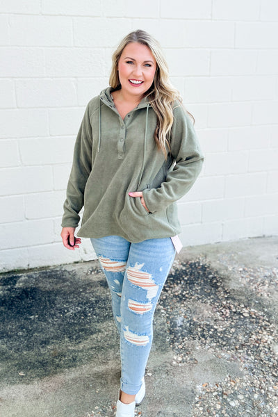 Haylo Sherpa Pullover Hoodie, Olive