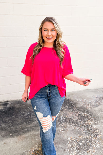 Simple One Ribbed Top, Fuchsia