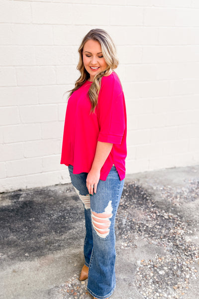 Simple One Ribbed Top, Fuchsia
