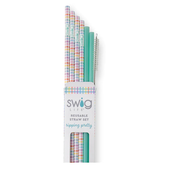 Swig Pretty in Plaid + Mint Reusable Straw Set