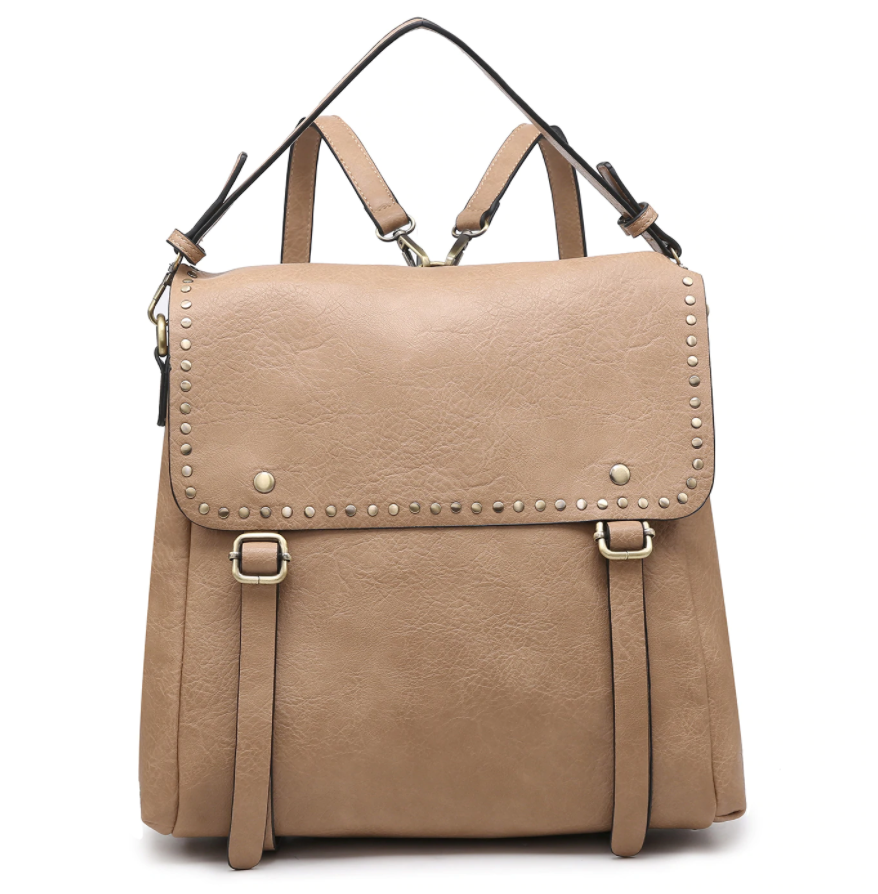 Indigo Convertible Backpack Purse with Stud Details