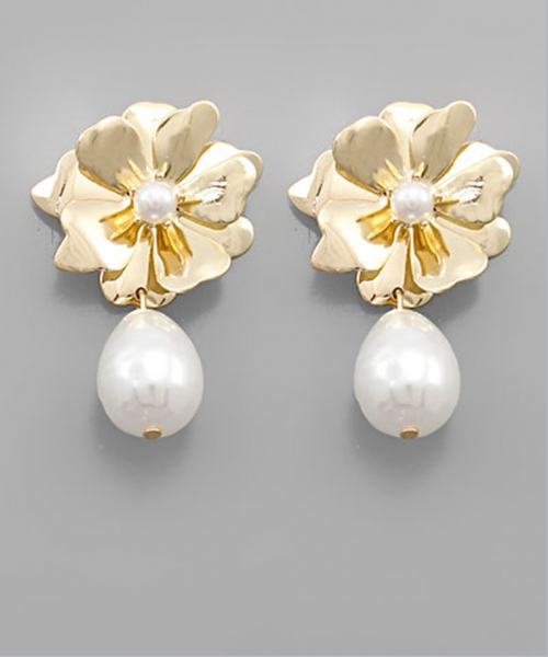 Flower and Teardrop Pearl Earrings