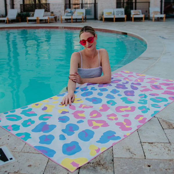 Multicolored Leopard Quick Dry Beach Towel, Rainbow