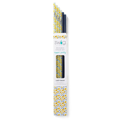 Lazy Daisy + Navy Reusable Straw Set